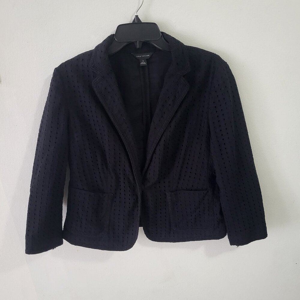 Ann taylor women's black cotton lined eyelet blazer size 10